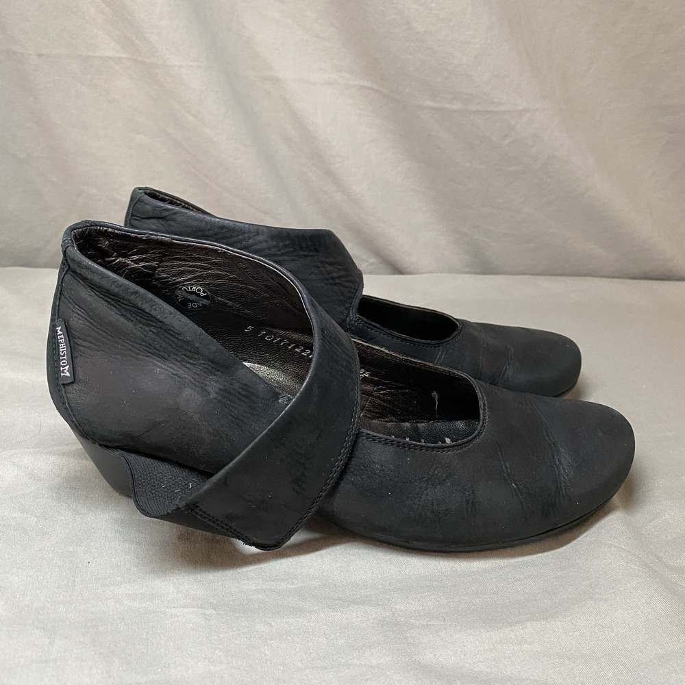 Mephisto Womens US 8 Black Leather Heeled Mary Jane Clogs Comfort‎ Shoes